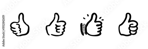 Thumbs Up Hand Gestures In Hand Drawn Style Set. Positive Feedback, Approval, Agreement Doodle Sketch Collection. Encouragement And Support Symbols. Isolated Vector Illustration