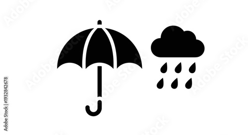 Rainy Weather Umbrella and Cloud Black Glyph Icon