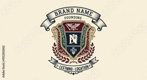 Vintage brand emblem with brand name and location details.