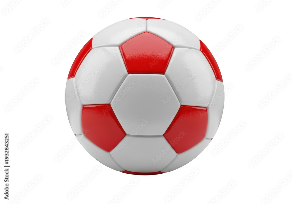 Fototapeta premium A red and white soccer ball on a plain white background isolated on transparent background