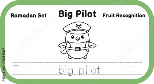 Cute Pilot Character for Kids Learning - Big Pilot Fruit Recognition Worksheet