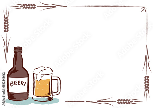 レトロな手描きタッチのビールのフレーム　横