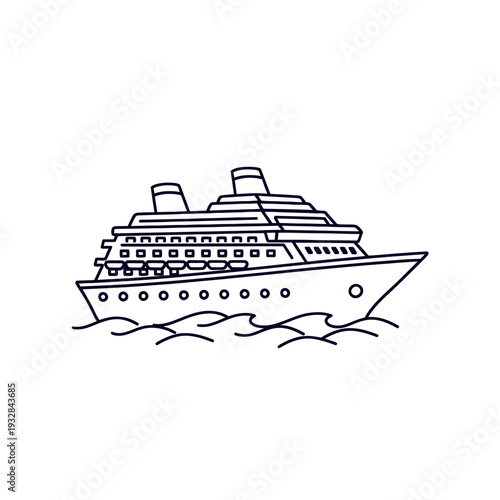 Cruise ship icon for travel and tourism, vector illustration
