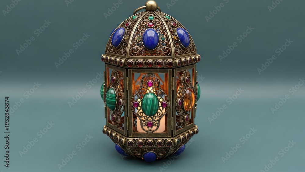 Fototapeta premium Ornate decorative lantern with colorful gemstones and intricate metalwork