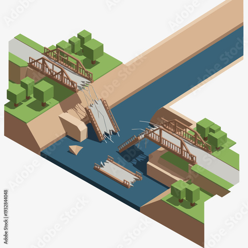 3D Illustration of a Canal Lock System.