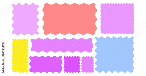 Wavy organic rectangle Set modern brutalism frames Wavy jagged edge frames Geometric zig zag stickers Abstract doodle liquid shapes