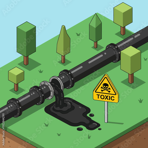 Toxic Leak from Damaged Pipeline on Grass.