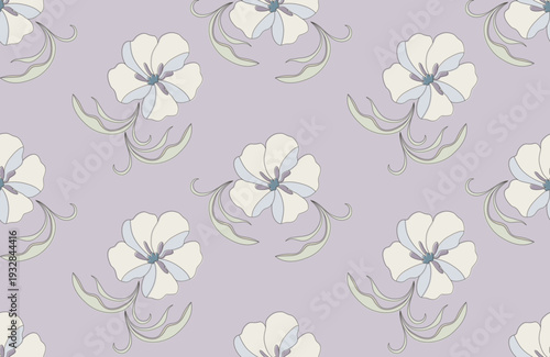 Gentle vintage floral seamless pattern soft pastel flower and flowing leaves.