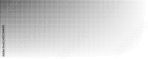 Dotted halftone gradient texture. Fading polka dot background. Repeated dots gradation pattern. Black and white vanishing comic pop art backdrop. Horizontal halftone raster effect wallpaper. Vector