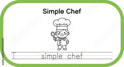 Cute Simple Chef Character with Whisk and Hat, Educational Tracing Activity