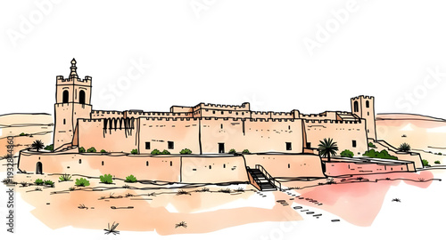 castle, fortress, palace, vector, illustration, drawing, medieval, fantasy, fairytale, tower, walls, gates, stone, architecture, historic, royal, kingdom, stronghold, defense, citadel, moat, landmark,
