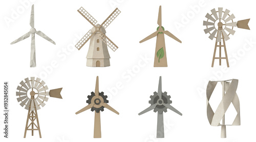 Wind turbines and windmills collection.