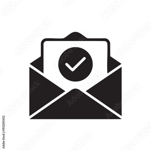 An open envelope with a document inside showing a checkmark symbol, indicating approval or confirmation of a message or letter.
