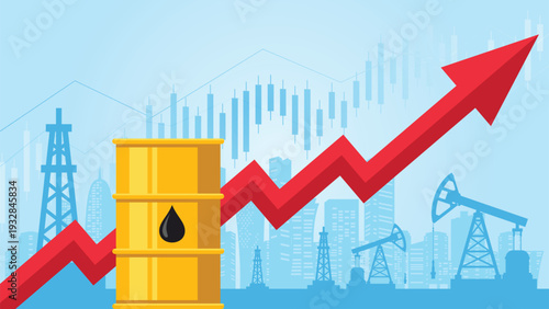 Petroleum Industry Growth with Oil Rig Silhouettes and Upward Financial Trend