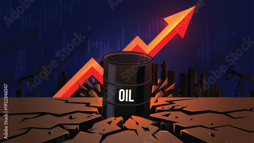 Oil Barrel on Cracked Ground Symbolizing Energy Crisis and Price Surge