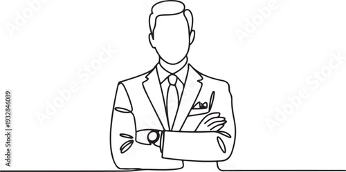Continuous Line Businessman Illustration Confident Corporate Pose Vector