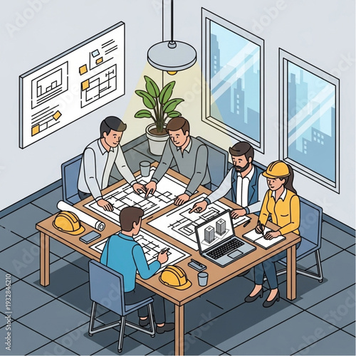 Team of architects and engineers collaborating on a project.