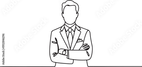 Continuous Line Businessman Illustration Confident Corporate Pose Vector