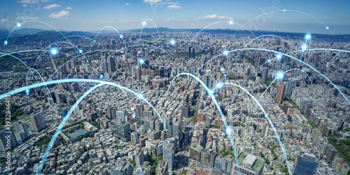 Foto 都市と通信ネットワークのコンセプトイメージ