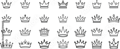 Crown Line Icons Set Collection Royal King Queen Crown Outline Symbols Luxury Monarchy Jewelry Regal Badge Premium Logo Design Elements Flat Minimal Vector Icon Pack