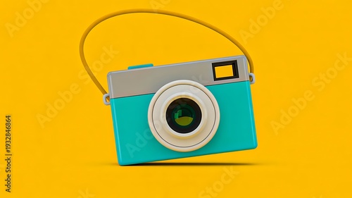 Colorful retro camera on yellow background minimal photography concept