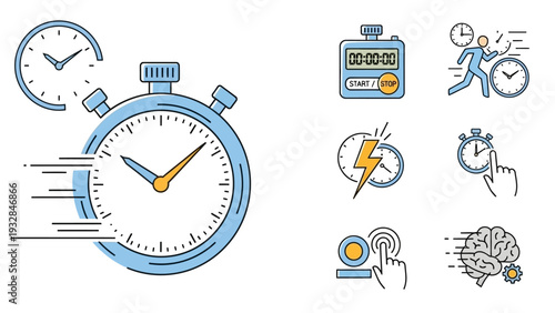 Stopwatch with various time icons fast.