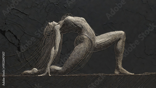 Wallpaper Mural Woman yoga pose line art with intricate patterns on dark background featuring sketch, drawing, illustration with fitness and exercise elements for Torontodigital.ca