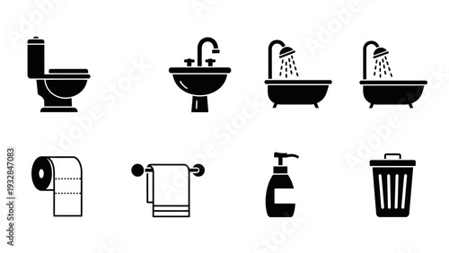 Bathroom objects and accessories icons.