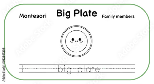 Montessori Big Plate tracing worksheet for kids, family members theme