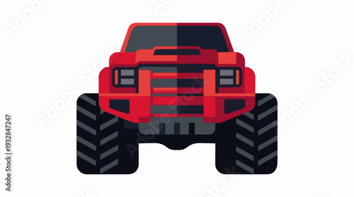 Red monster truck vector flat design illustration front view isolated for graphic apparel merchandise and print design concept
