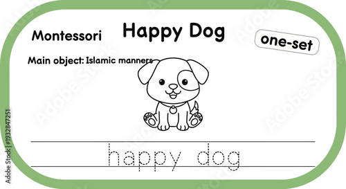 Montessori Happy Dog Tracing Worksheet for Kids - Learn to Write