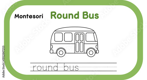 Montessori Round Bus Educational Worksheet for Kids - Tracing Activity