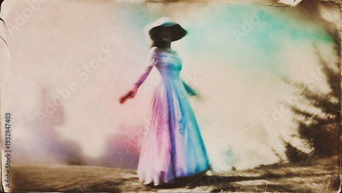 Wallpaper Mural Woman walking in a field with pastel dress and hat, ethereal, dreamy atmosphere featuring soft, blurred, misty with abstract and artistic elements Torontodigital.ca