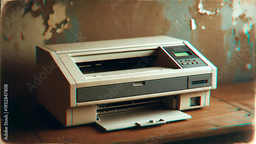 Wallpaper Mural Printer old office model with open paper tray and control panel featuring vintage, retro, beige with electronic device and printing technology Torontodigital.ca