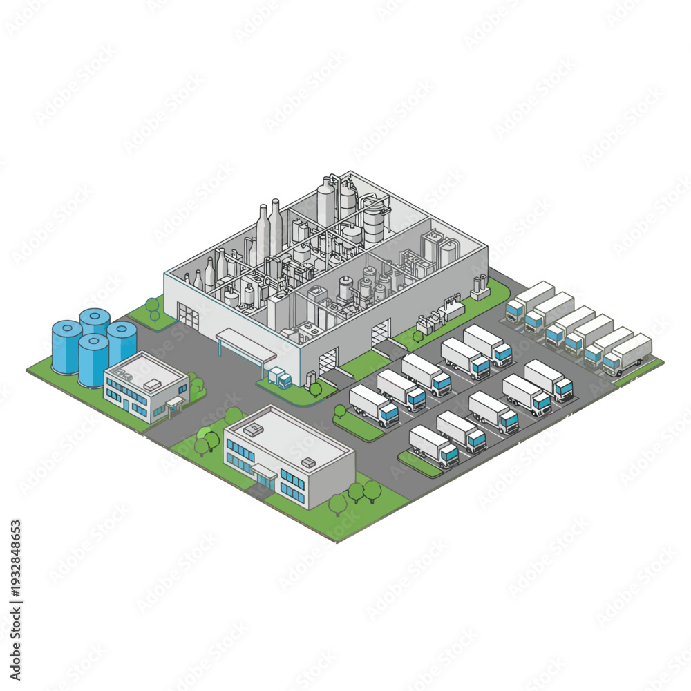 Obraz premium Industrial Facility with Trucks and Storage Tanks.