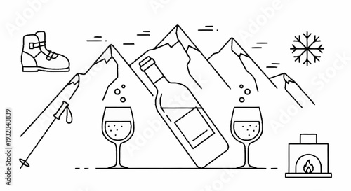 Wine Glasses and Bottle Illustration Design.