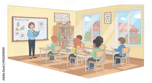Children Learning in Classroom: Teacher Reading to Students