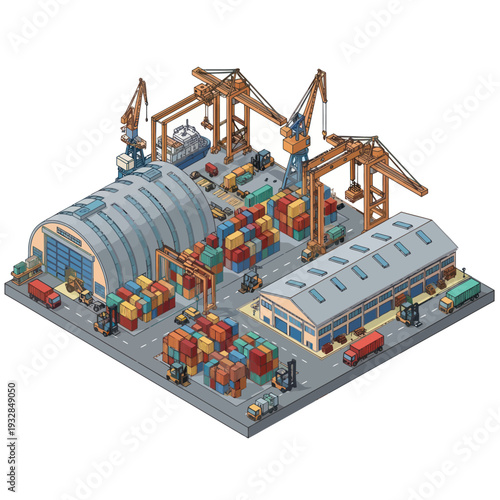 Miniature Factory Scene with Crane and Workers.