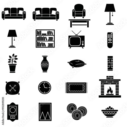 Stunning collection of modern home decor icons, perfect for interior design projects and creating stylish living spaces with ease and visual appeal