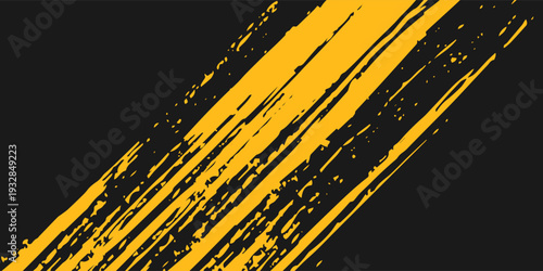 Black and yellow abstract background with brushstroke and halftone style.