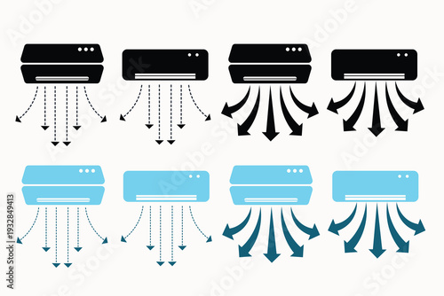 Air conditioner cooling airflow icon set.