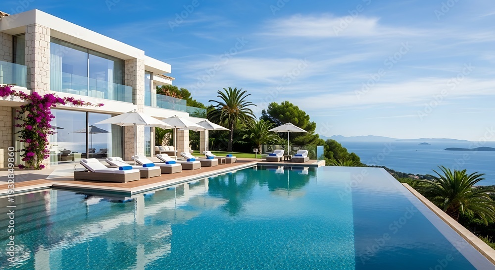 Fototapeta premium Luxury villa with infinity pool overlooking the sea