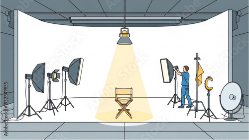 Professional photographers capturing a golden trophy in a studio setting with elaborate lighting equipment and backdrops