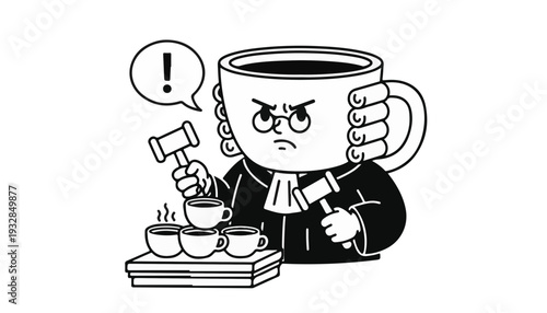 Ceramic Coffee Cup Judge Character Professional Review Espresso Critique Concept Office Culture International Coffee Day Work Humor