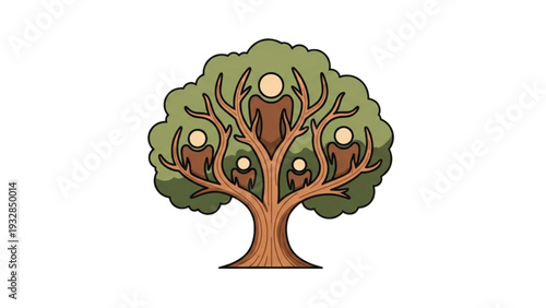 Illustration of three monkeys in a tree, symbolizing unity and harmony in nature from a centered viewpoint