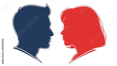 Silhouetted couple facing each other in profile view illustration