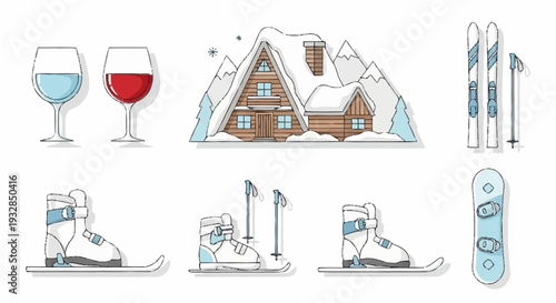 Skiing and Winter Holiday Illustrations Collection.