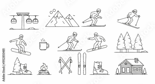 Skiing and Winter Sports Icons Set.