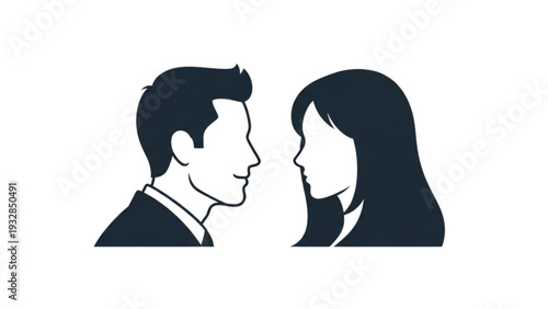 Man and woman facing each other in a simple illustration