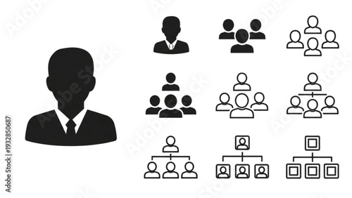 Corporate Leadership Structure Icons Representing Hierarchy and Team Management